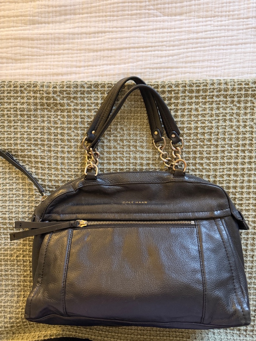 Cole Haan Black Leather Shoulder Bag with Gold Hardware